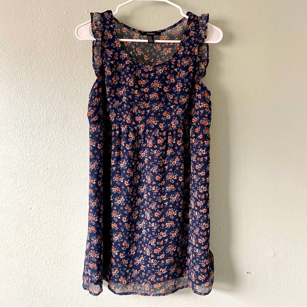 Navy Blue Floral F21 Babydoll Dress Size Med